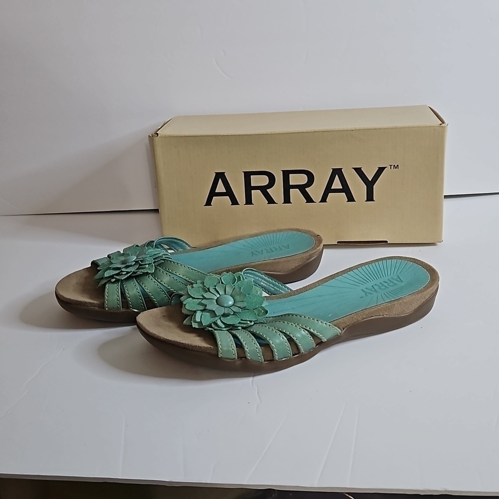 Array Maui Slide with Flower sz 7.5m Turquoise NIB - Picture 2 of 9
